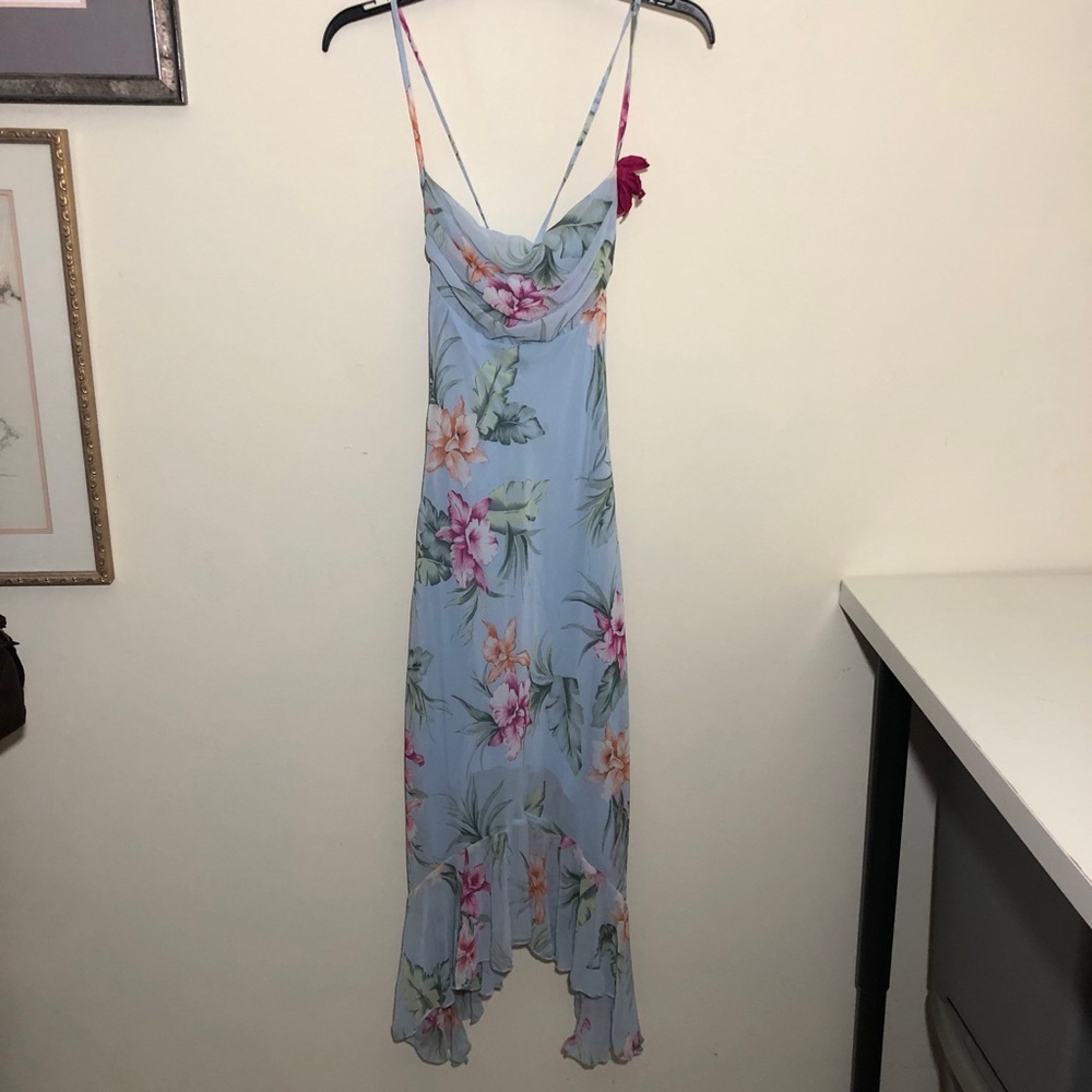 Vtg 90s Y2K Rampage Dress 9 Whimsigoth Fairy Blue Floral Boho Cottagecore